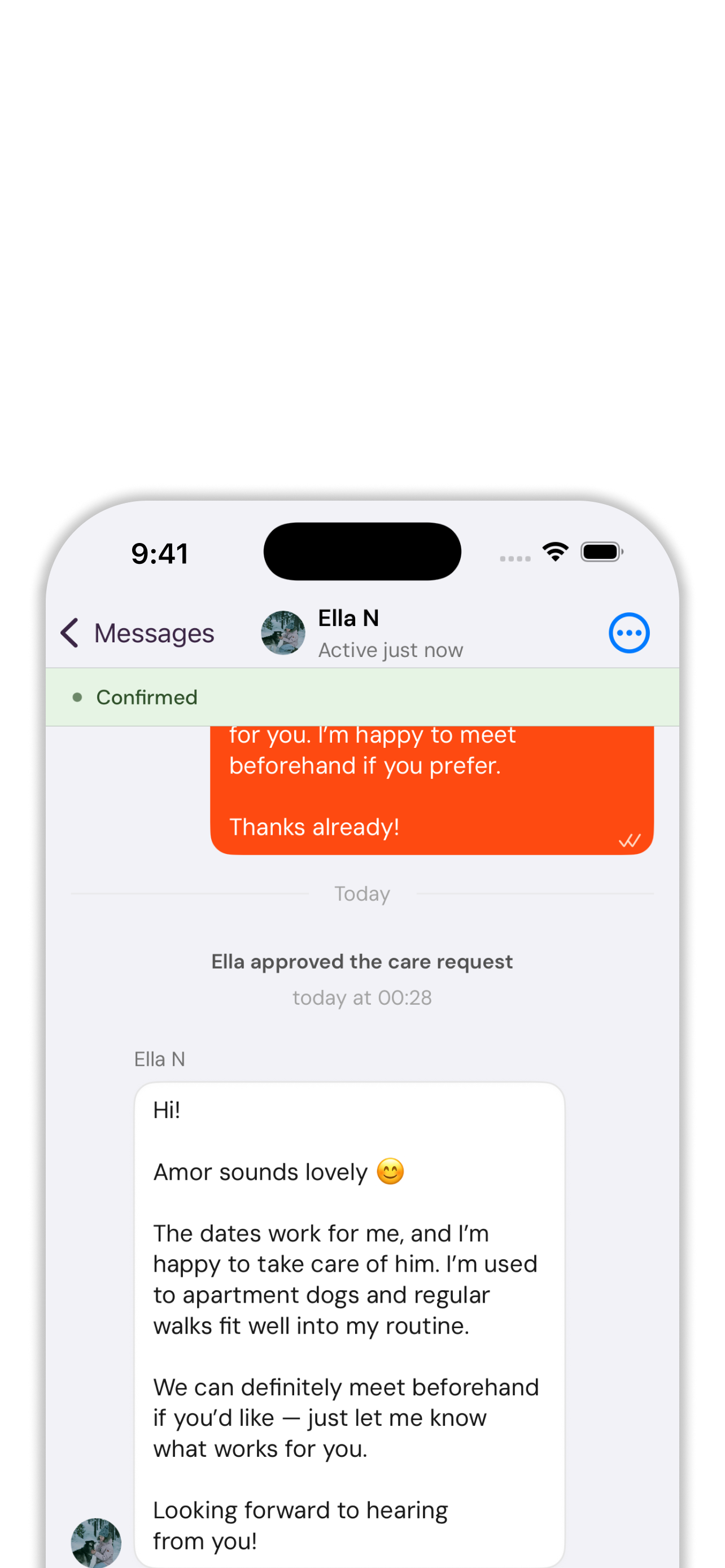 Applicazione Pethotel - schermata di prenotazione e chat